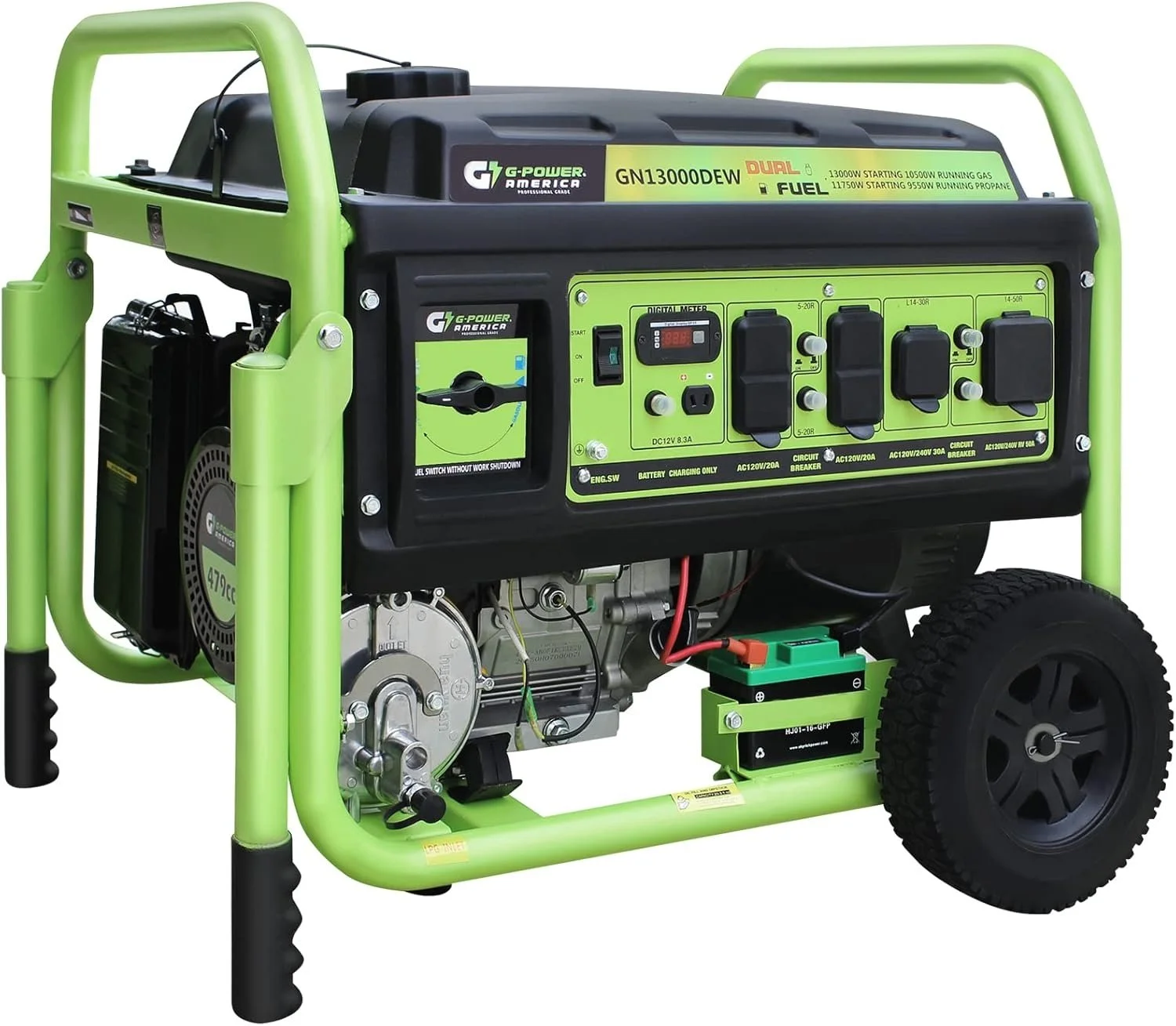 1-106-1.webp 13,000W Dual Fuel Portable Generator, Powered by Gas or Propane, Electric Start, Home Backup & RV Readys. - Image 1