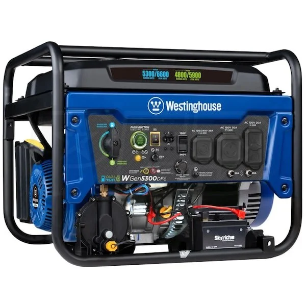 1-292-1.webp Westinghouse WGen5300DFc – 5300 Watt Electric Start Dual-Fuel Portables Generators w/ Wireless Remote Start, RV Outlet & CO Sensor (49-State) - Image 1
