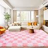 Area Rugs for Living Room Bedroom 9×12, Ultra Fluffy Shag Checkered Rug Modern Washable Carpet Soft Shaggy Non Slip Indoor Plush Fuzzy Rugs for Bedroom Dorm Office Home Aesthetic Decor, Pink and White - Image 4