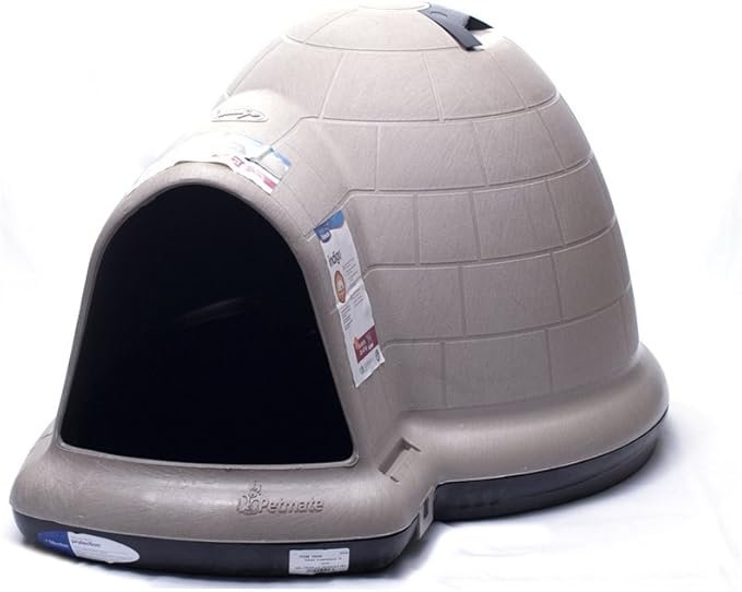 516Ck8-0utL._AC_SX679_.jpg Petmate Large Dog House Outdoor Weatherproof – Indigo Igloo Dog House, Made in USA, for Large Dogs 50 to 90 pounds, TAUPE/BLACK - Image 1