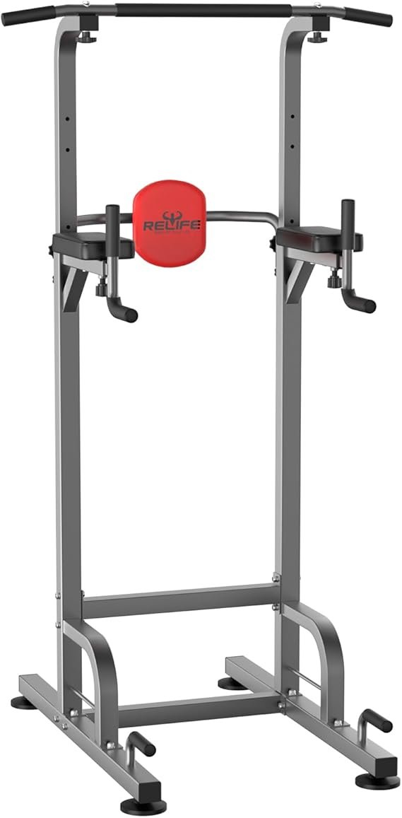 51BNXJtmh9L._AC_SX569_.jpg RELIFE REBUILD YOUR LIFE Power Tower Pull Up Bar Station Workout Dip Station for Home Gym Strength Training Fitness Equipment - Image 1