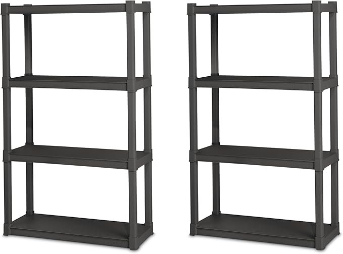 61PUGhxT30L._AC_SX679_.jpg Sterilite 2-Pack 4 Shelf Unit, Heavy-Duty Shelving Storage and Utility Rack – Standing Plastic Organizer Shelves for Kitchen, Bathroom, and Garage - Image 1