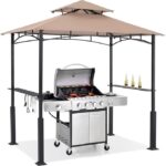 ABCCANOPY 8×5 Grill Gazebo – Outdoor BBQ Canopy Shelter with Led Light for Patio Backyard Grilling (Khaki)