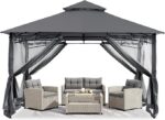 ABCCANOPY Gazebos for Patios 10×10 – Outdoor Steel Frame Gazebo with Mosquito Netting for Lawn Backyard Garden Deck (Dark Gray)