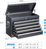 Winado 24″ Portable Metal Tool Box, 5 Drawers Toolbox with Top Storage Tray, Carry Handle, Ball Bearing Runners, Lockable Tool Chest Cabinet for Garage, Warehouse, Repair Shop & Home, Black - Image 2