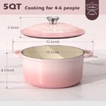 Umite Chef 5QT Enameled Cast Iron Dutch Oven Pot with Lid, Heavy-Duty Cookware for Bread Baking, Braising, Stews, Roasting, Wedding Registry Ideas & Gifts (Pink) - Image 4