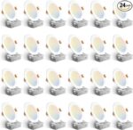Amico 24 Pack 6 Inch 5CCT Ultra-Thin LED Recessed Ceiling Light with Junction Box, 1050LM Brightness, Dimmable Canless Wafer Downlight, 12W, ETL&FCC