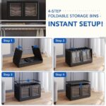 FLEXIMOUNTS 228 QT Stackable Storage Bins With Lids, Collapsible Plastic Storage Bins With Doors and Built-in Wheels For Home Dorm Closet Organizers and Storage, 3 Pack Cubes, Black - Image 4