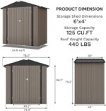 Patiowell 6×4 FT Outdoor Storage Shed, Garden Tool Storage Shed with Sloping Roof and Double Lockable Door, Outdoor Shed for Garden Backyard Patio Lawn, Brown - Image 2