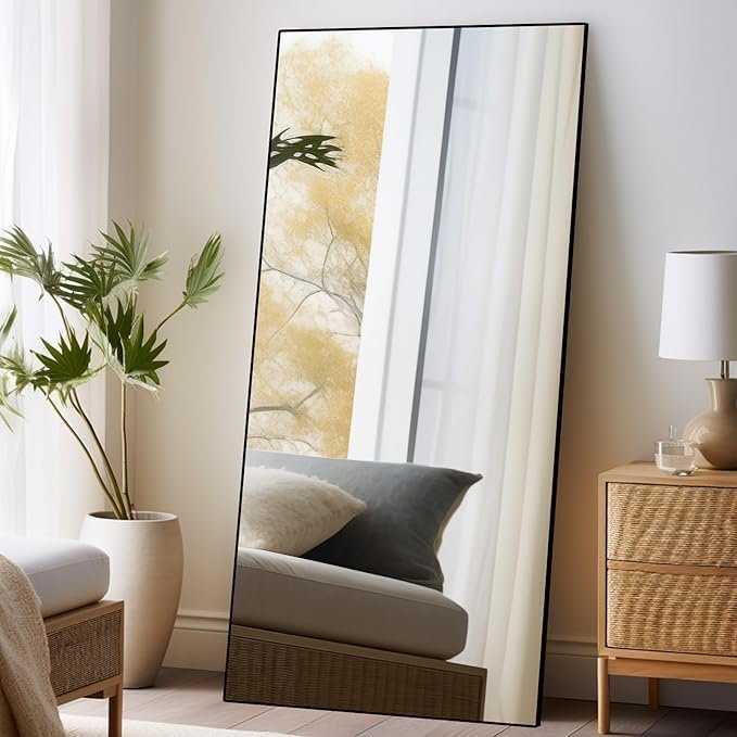 71wbb5zMJoL._AC_SX679_.jpg Beauty4U 71″ x 32″ Full Length Mirror with Stand, Large Floor Mirror for Bedroom, Wall Mounted or Leaning Full Body Mirror, HD Tempered Glass Dressing Mirror for Outfit Check & Home Decor, Black - Image 1