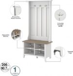 Bush Home Salinas Hall Tree with Shoe Storage Bench in Shiplap Gray and Pure White, Multi-Purpose Home Organizer, Entryway Solution with Seating and Hooks - Image 2