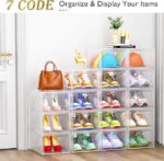 12 Pack Clear Shoe Storage Organizer with Magnetic Door,Stackable Plastic Shoe Boxes for Sneakers,Boots,and Heels,Space-Saving Foldable Shoe Rack for Closet,Durable Shoe Cabinet Organizer,White - Image 2