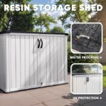 Devoko Outdoor Storage Cabinet 26 Cu Ft with Lockable Doors, Horizontal Storage Shed Waterproof Patio Tools Storage Box for Sofa Cushions, Gardening Tools and Accessories (White)