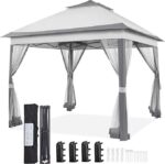 Yaheetech 11×11 Pop Up Gazebo Outdoor Canopy Shelter, Instant Patio Gazebo Sun Shade Canopy Tent with 4 Sandbags, 2 Tiers Roof & Mesh Netting for Lawn, Garden, Backyard & Deck, Gray
