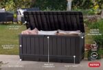 Keter Kentwood 92 Gallon Resin Deck Box-Organization and Storage for Patio Furniture Outdoor Cushions, Throw Pillows, Garden Tools and Pool Floats, Dark Grey - Image 2