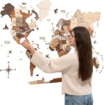 Enjoy The Wood 3D Wooden World Map Wall Art – Large Travel Map with Pins for Art Decor – Decorative Map of the World for Home, Office – Travel Wall Art Housewarming Gift Idea (Multicolor, M, Unframed)