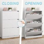 BORNOON Shoe Cabinet with 3 Flip Drawers, Hidden Wood Shoe Cabinet,Freestanding Shoe Storage Cabinet for Entryway Hallway.White. 47.2″ H*31.5″ W*9.45″ D. - Image 2