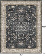 Black Farmhouse Washable 8×10 Area Rugs for Living Room, Bedroom, Dining Room Kitchen Table Rug for Under Table, Office, Dark Charcoal Tumble Stain Resistant Non-Slip Large Washable (8×10 Black/Multi) - Image 4