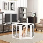 PAWLAND 144-inch Extra Wide 30-inches Tall Dog gate with Door Walk Through, Freestanding Wire Pet Gate for The House, Doorway, Stairs, Pet Puppy Safety Fence, Support Feet Included, White,6 Panels - Image 2
